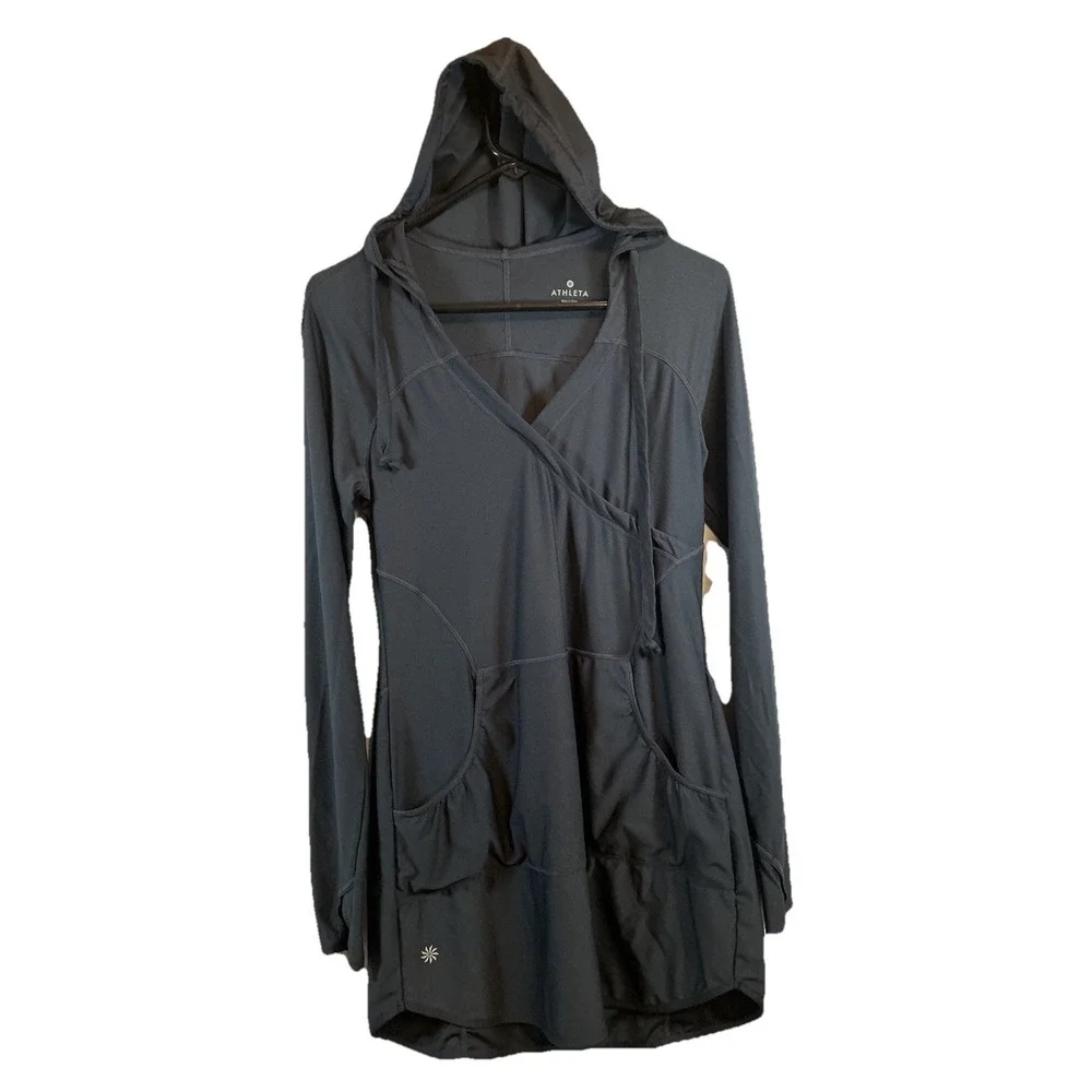 Womens Athleta wick it wader swim cover up Hooded Long Sleeve Grey Size‎ S